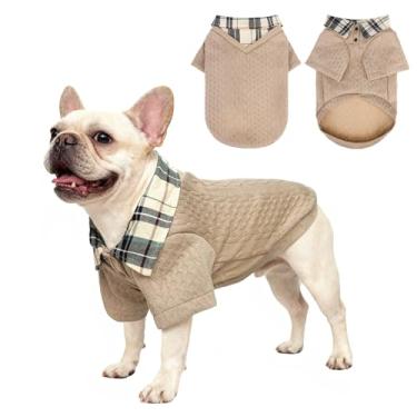 Imagem de SCENEREAL Suéteres para cães pequenos, médios e grandes, moletons com capuz para animais de estimação, pulôveres de malha de inverno com gola moderna, roupas para filhotes, casacos de clima frio, bege