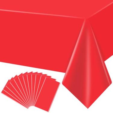 Imagem de MRJ Pacote com 12 toalhas de mesa de plástico vermelho 137 x 272 cm, retangular, capa de mesa descartável para casamento, dia dos namorados e dia de Natal