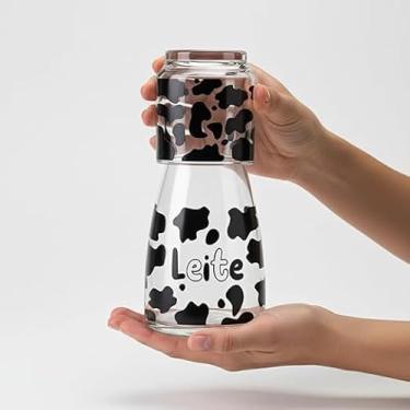 Imagem de Moringa de Vidro com Copo Estampa Vaquinha "Moo" – Conjunto de Cabeceira e Escritório – Jarra de Água Criativa e Decorativa Premium