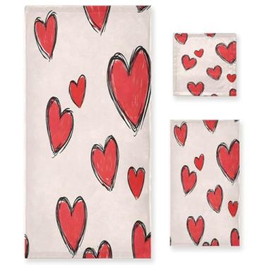 Imagem de Wassud Conjunto de 3 toalhas de banho de dia dos namorados com padrão de corações, toalhas supermacias e absorventes para banheiro, toalhas de banho de secagem rápida, toalha de banho para academia