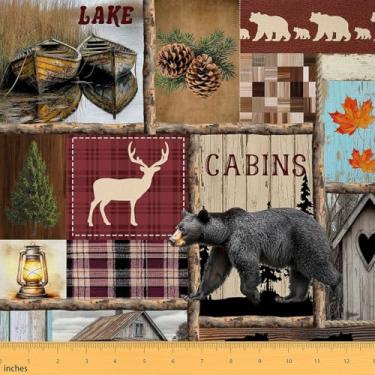 Imagem de Feelyou Bear Fabric by The Yard 1 jarda infantil rústico cabana veado para meninos meninas adolescentes vintage fazenda tecido impermeável ao ar livre marrom rústico