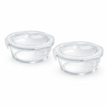 Imagem de Cojunto 2 Potes de Vidro Hermético, Transparente, 16 cm x 7 cm, Tampa com Vedação de Silicone, 650 ml, Redondo, para Cozinha, Freezer e Micro-ondas