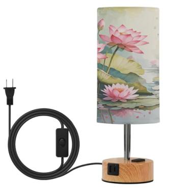 Imagem de Wassud Candeeiro de mesa de cabeceira com toque de flores de lótus com 3 temperaturas de cor, luminária de mesa moderna com forro de sombra para suporte noturno para sala de estar, quarto, escritório