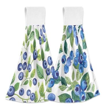 Imagem de SEHANY Toalhas de cozinha de mirtilo de frutas toalha de mão pendurada com laço e gancho, 2 peças de toalhas de mão absorventes macias para banheiro cozinha decoração de bar de chá
