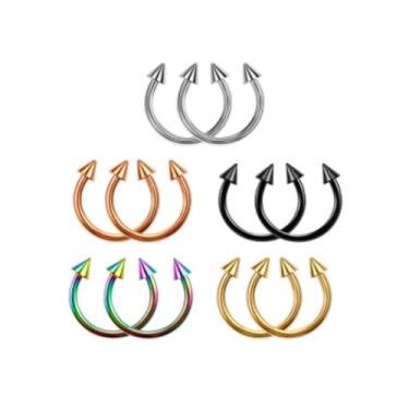 Imagem de Hilufiet 5 pares de anéis de septo de ferradura de titânio G23, anéis de nariz de 16G, bola/pontas de ferradura circular conjunto de joias de septo para mulheres e homens 8 mm