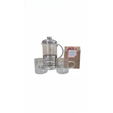 Imagem de Conjunto Prensa Francesa 800ml com 2 Canecas de Vidro 200ml e Chá Terra Brasilis Chagran - Mate com Cacau, Rende 30 Xícaras