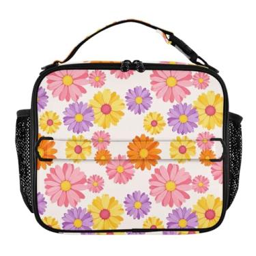 Imagem de Joisal Lancheira colorida com flores de margarida rosa roxa para mulheres, meninas, lancheira masculina e infantil, lancheira para trabalho, bolsa térmica para alimentos portátil para escola