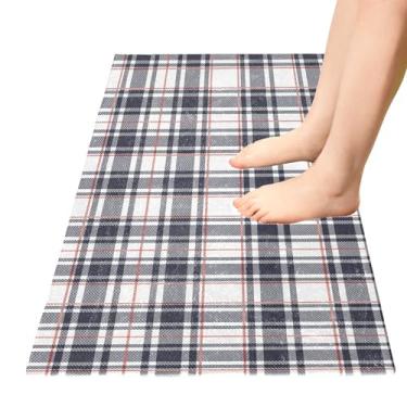 Imagem de TSENQUE Tapete de banheiro xadrez marrom tapete de cozinha grande tapete de porta frontal absorvente antiderrapante tapete de banheiro para cozinha doméstica, 99 cm x 50 cm