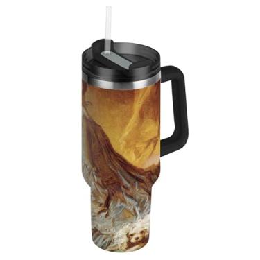 Imagem de François Boucher Madame Painting Tumblers com tampas e canudos Copo térmico de 850 g com alça garrafa de água isolada aço inoxidável caneca de café quente para carro