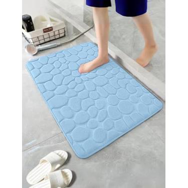 Imagem de Tapete de banheiro luxuoso de lã coral antiderrapante, macio, absorvente, lavável na máquina com suporte de PVC, ideal para segurança do banheiro, tapete decorativo de PVC para banheiro azul (40 x 59