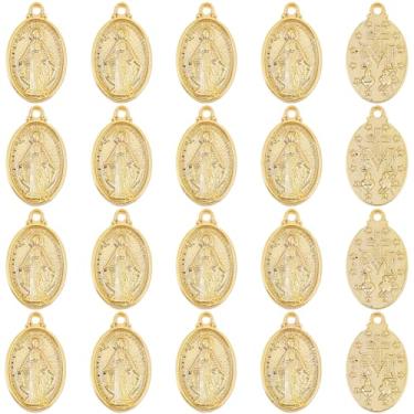 Imagem de SUNNYCLUE 1 caixa com 20 peças de berloques de rosário banhado a ouro 18 K de verdade em massa de páscoa mini rosários pingentes ovais lustres componentes elos para fazer joias, colares, pulseiras