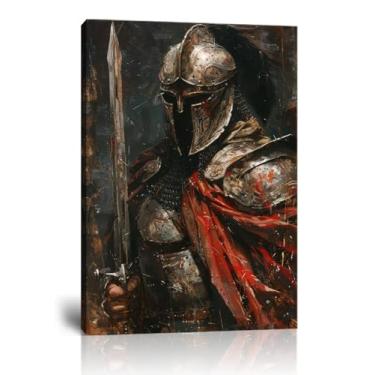 Imagem de Arte de parede medieval vintage imagens de cavaleiro decoração de parede impressão em tela pintura emoldurada para quarto, sala de estar, escritório, banheiro, decoração de casa