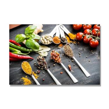 Imagem de NHLDZYH Arte de parede em tela colorida para especiarias e colher de tempero | Decoração de cozinha vintage | Arte moderna para casa e sala de jantar. C43. 80 x 120 cm - 31,5 x 47,3 pol. Somente tela
