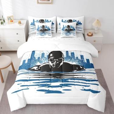 Imagem de Erosebridal Conjunto de edredom infantil com tema de esportes aquáticos, natação, esportes, jogos, cama em uma bolsa para meninos e meninas, adolescentes, moderno, decoração de quarto