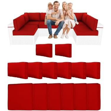 Imagem de YQNUCO Almofadas seccionais externas de 14 peças, substituição de almofadas de sofá resistentes à água, almofadas de espuma de alta densidade para móveis de pátio de 10 cm, serve para conjunto de