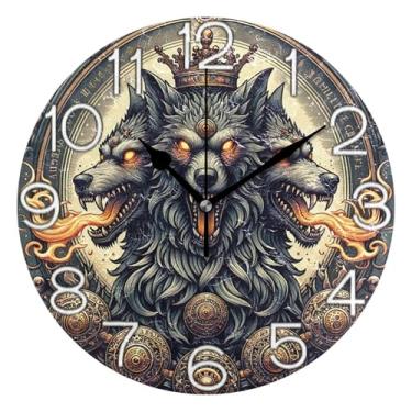 Imagem de GAIGEO Relógio de parede analógico decorativo operado por bateria relógio de escritório cozinha, sala de estar decoração de parede moderna lobo legal cinza vintage, 25 cm, ponteiros dourados