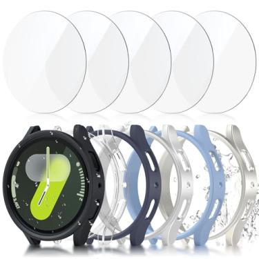 Imagem de JZK Pacote com 6 + 6 para Samsung Galaxy Watch 6 capa protetora de tela de 44 mm, capa rígida de policarbonato à prova d'água + amortecedor protetor fino de vidro temperado para Samsung Galaxy Watch 6