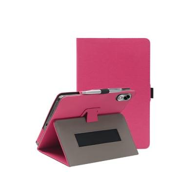 Imagem de Capa para tablet OYEFIT T10 de 10,1 polegadas, capa dobrável de couro sintético FJIASTB com suporte para caneta e alça de pulso, portátil para viagens de negócios (rosa vermelha)