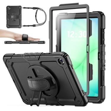 Imagem de Capa para Samsung Galaxy Tab A11+/A11 Plus 27.9 cm 2025 e A9+/A9 Plus 2023, capa de proteção contra quedas de corpo inteiro, suporte giratório de 360°, com protetor de tela integrado e alça de mão