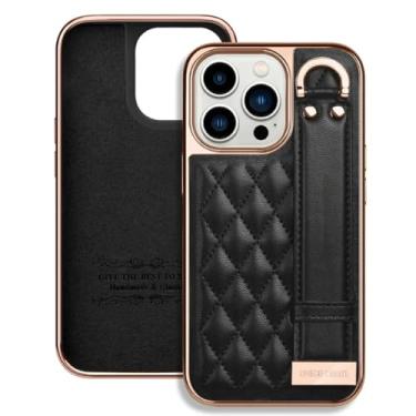 Imagem de IRTGFG Capa de couro com revestimento de pulseira para iPhone 16 Pro Max, à prova de choque, com suporte e proteção contra quedas (para iPhone 16 Pro Max/preta)