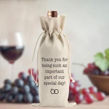 Imagem de Saco de presente de vinho oficial de casamento, padrinhos oficiais, dama de honra, lista de presentes, presentes de convidados, combina bem com sacolas de vinho para planejamento de casamento