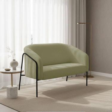 Imagem de Sofá 2 Lugares Namoradeira Stella Base Industrial Alta Preta Bouclê D03 - D`rossi Cor Pistache