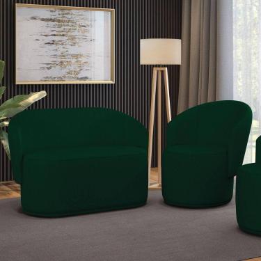 Imagem de Sofá Namoradeira E Poltrona Orgânica Para Sala Malu Bouclê Verde M11 - D`rossi