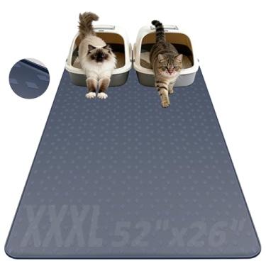 Imagem de kanuoc Tapete de areia para gatos, XXXL 132 cm x 66 cm tapetes de areia extra grandes de silicone, tapete jumbo impermeável para animais de estimação, armadilha de areia, fácil de limpar (cinza)