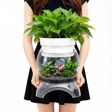 Imagem de Geelin Tanque de peixes de plástico com parte superior e base hidropônica, tigela aquapônica à prova de estilhaçamento com clareza clara para terrário, vaso de flores, peça central de presente para