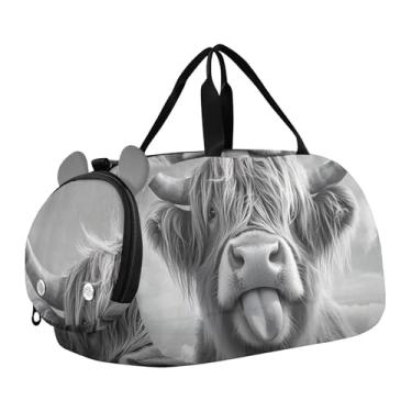 Imagem de Bolsa esportiva para meninos e crianças, aconchegante, biblioteca, para livros, para meninas, para viagem, academia, bagagem infantil, Silly Highland Cow Tongue Out, Clássico