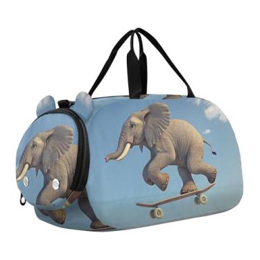 Imagem de Bolsa esportiva divertida para meninos e meninas com compartimento para sapatos, Arte engraçada de skate de elefante, Clássico