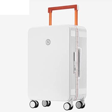 Imagem de Bagagem japonesa de grande capacidade, feminina, mala de carrinho largo, rodas universais, moldura de alumínio, estudante masculino, mala de 50 cm, caixa de senha, elegante e durável, preto/branco, etc. (branco 50 cm)