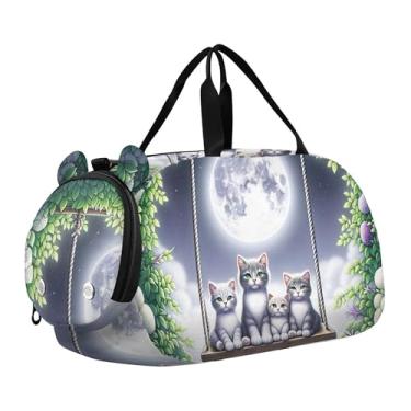 Imagem de Bolsa esportiva para meninos e crianças pequenas, estilo chinês, árvores, flores, pássaros, bolsa de viagem com compartimento para sapatos, flores fofas de gatos, Clássico