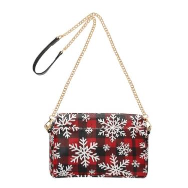 Imagem de Joitme Bolsa feminina tiracolo bolsa para celular linda branca flocos de neve vermelha preta xadrez PU bolsa de ombro alça de corrente