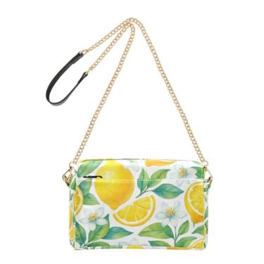 Imagem de Joitme Bolsa feminina transversal para celular bolsa de ombro de couro PU alça de corrente aquarela limão amarelo branco floral
