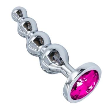 Imagem de Plug Anal De Metal Com Esferas E Pedra Na Base Brinquedo Sexual Estimulador Anal Acessório Íntimo PL157 (PINK)