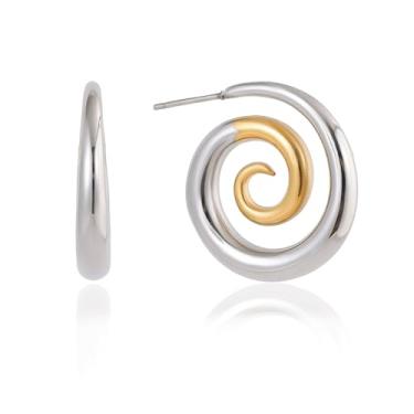 Imagem de Brincos de aço inoxidável com pingente em espiral grosso, banhado a ouro 18 quilates, espiral, geométrico, joias modernas, presentes para mulheres, meninas, mães, Standard, Aço inoxidável, Sem pedra