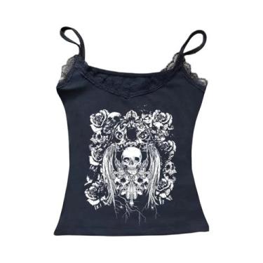 Imagem de Camiseta Feminina Retrô Gótica Estampada Ombro a Ombro Y2K Verão Stree