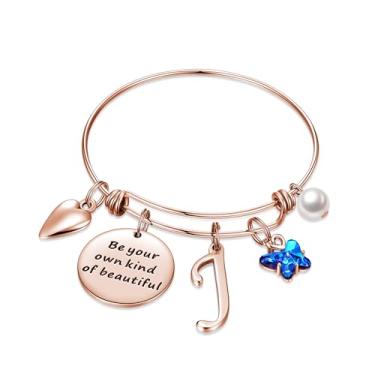 Imagem de Pulseiras com pingente inicial para mulheres joias presentes Be Your Own Kind of Beautiful Pulseira de borboleta expansível inspiradora de aço inoxidável letra A-Z presentes de aniversário e Natal
