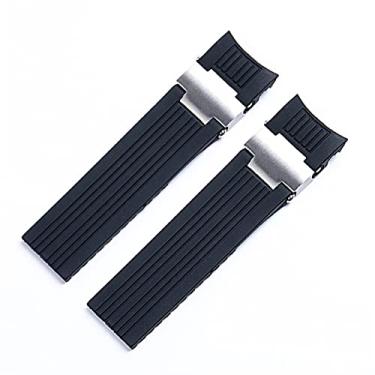 Imagem de DFAMIN 22 x 20 mm DIVER and MARINE Pulseira de relógio de pulso de borracha de silicone macio impermeável para Ulysse Nardin fivela dobrável (link prata preto)