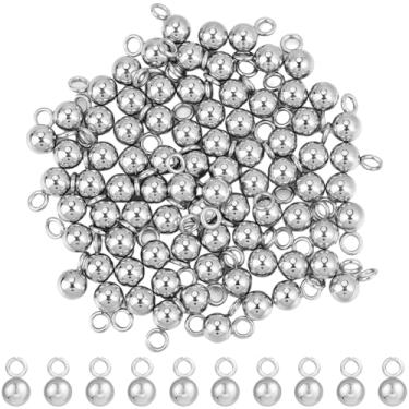 Imagem de SUNNYCLUE 1 caixa 100 peças pingentes de bola redonda de aço inoxidável pingente de esfera de aço inoxidável pequeno metal prata sem costura pingentes de esfera lisa para fazer joias, achados, brincos