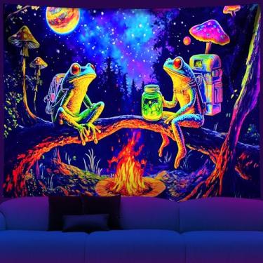 Imagem de NYZE Tapeçaria de luz negra que brilha no escuro, pôster legal, paisagem, fácil de pendurar, decoração de parede para sala de estar, dormitório, casa (sapo 1, 200 x 150 cm)