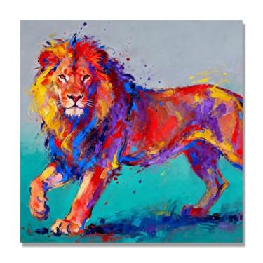 Imagem de NHLDZYH Pintura de leão colorida, impressão de arte abstrata vibrante, decoração de parede de animais selvagens e enérgicos, tela contemporânea moderna para quarto, academia, quarto de crianças. A20