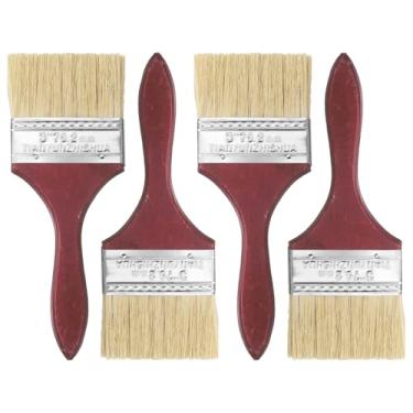 Imagem de HARFINGTON 4 pincéis de pintura de cerdas planas de 7,6 cm com cabo de madeira para pintura de arte faça você mesmo, móveis, gabinete, cercas, deck, parede, porta, vermelho, vermelho