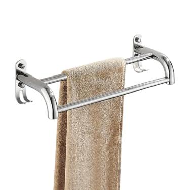 Imagem de Barra de toalha dupla, suporte de toalha de banho montado na parede com gancho, gancho de toalha de aço inoxidável, toalheiro multifuncional, acabamento polido