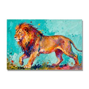 Imagem de NHLDZYH Pintura de leão colorida, impressão de arte abstrata vibrante, decoração de parede de animais selvagens e enérgicos, tela contemporânea moderna para quarto, academia, quarto de crianças. A38