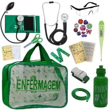 Imagem de Kit Enfermagem Transparente Academico Aparelho Pressao Bolsa Estetocóp