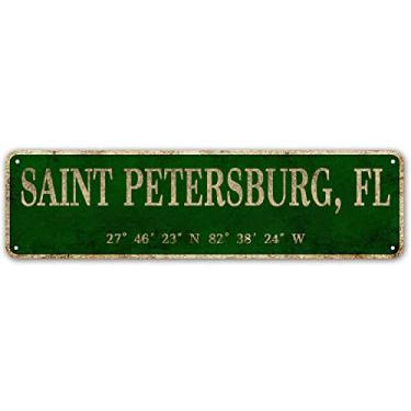 Imagem de LINStore Saint Petersburg, FL Placa de cidade rústica vintage arte de metal decoração de parede escritório/casa/sala de aula 10 x 40 cm