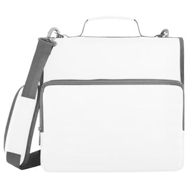 Imagem de Aslsiy Fichário com zíper 3,8 cm branco meninas meninos fichário com alça de ombro organizador de fichários para escola material de escritório