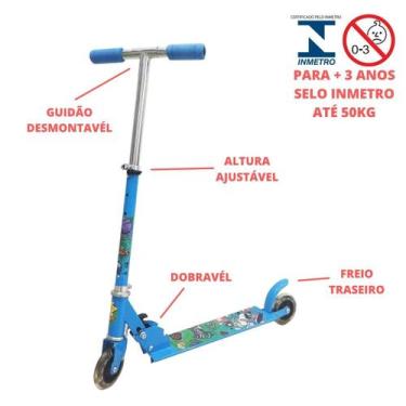 Imagem de Patinete Azul 2 Rodas Altura Regulável com Luz - Até 50kg - Pop Brinqu